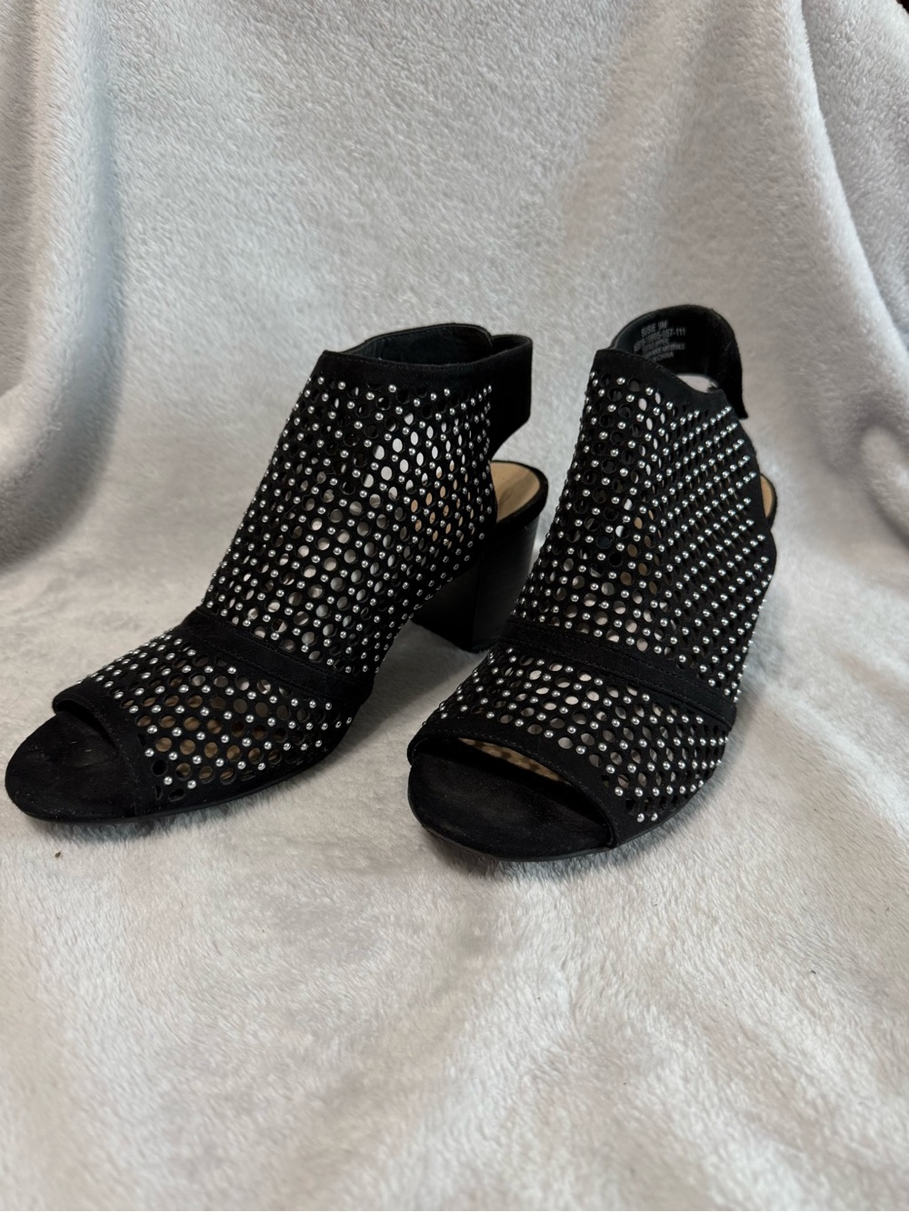 Kim Rogers Black Studded Open-Toe Block Heel Sandals